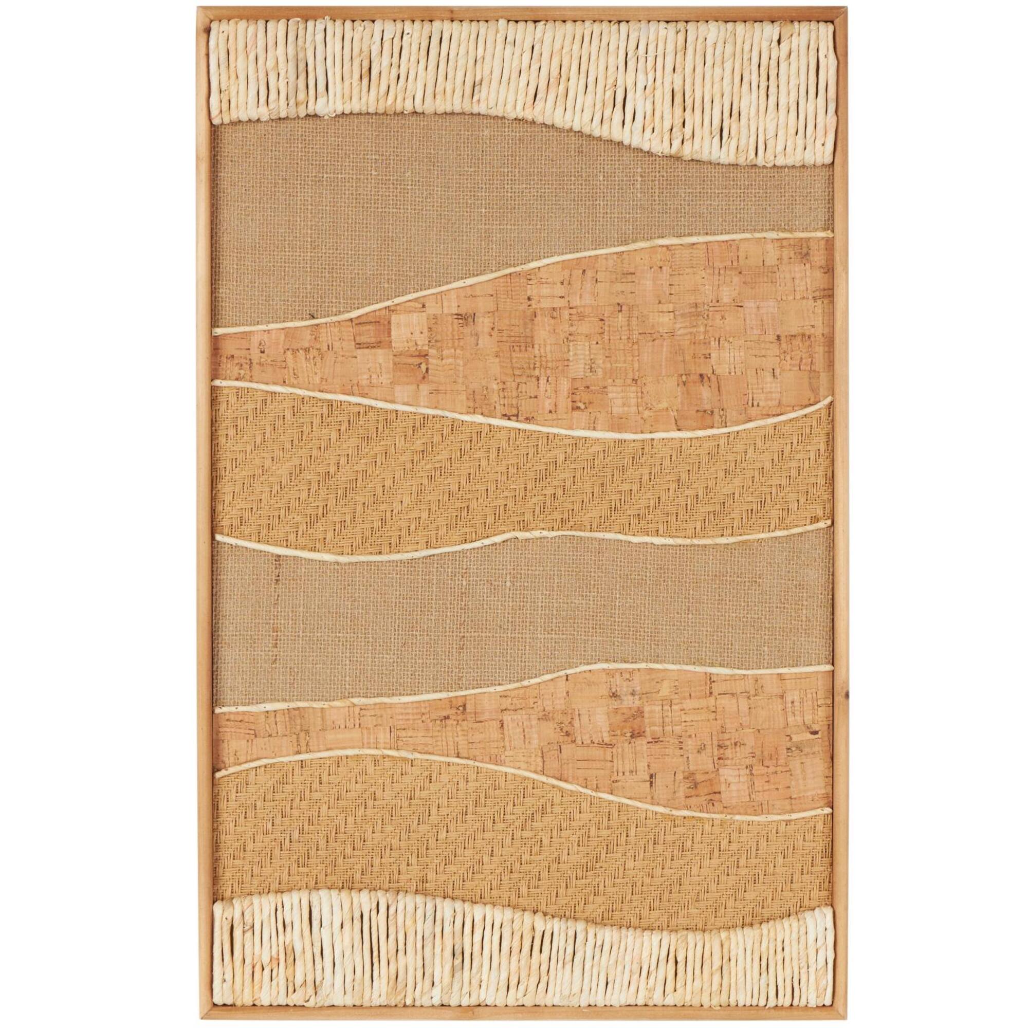 15" x 23" Handmade Brown Wood Wall Décor with Dimensional Wavy Mixed Media Design